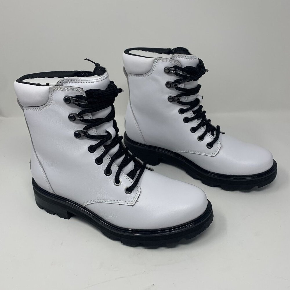 Sorel Lennox 2009281100 STKD Boot Women 8.5 White Black Lace Up Waterproof S0600